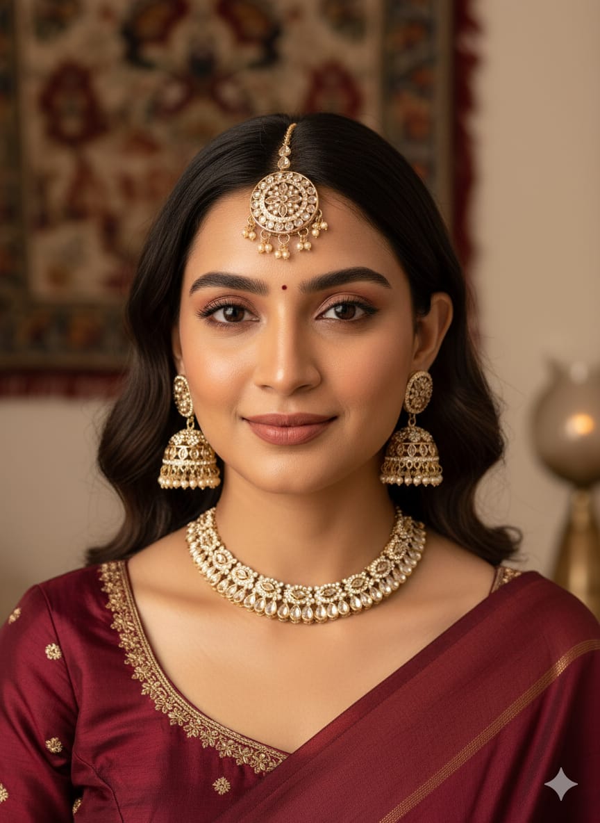 Multy Colour Reverse Ad Necklace With Jhumki And Tikka